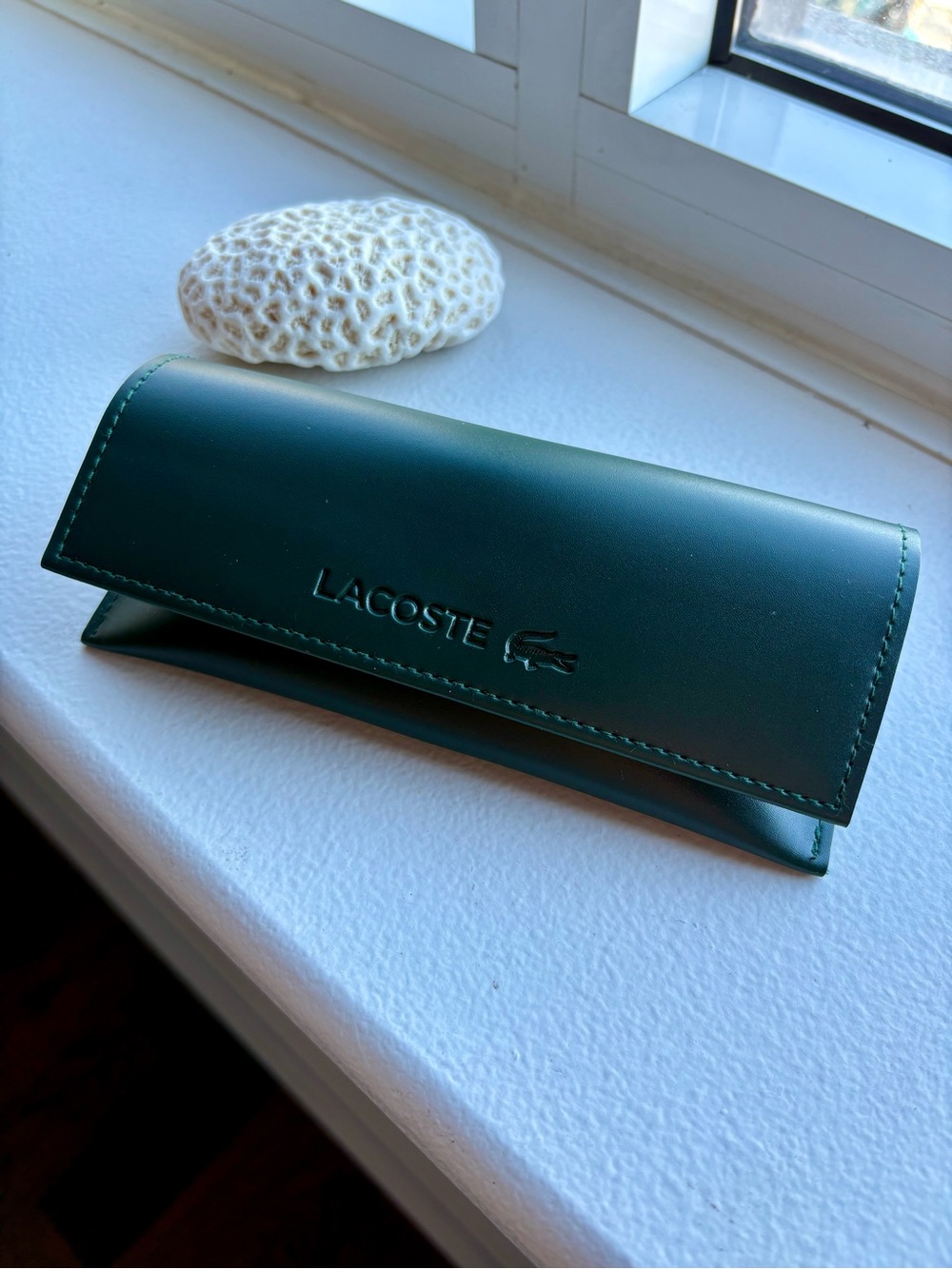 Lacoste Men's Dark Green Eyewear Case - Sleek Leather Flip Case